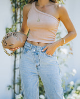 Lin Ribbed One Shoulder Crop Tank - Vintage Beige